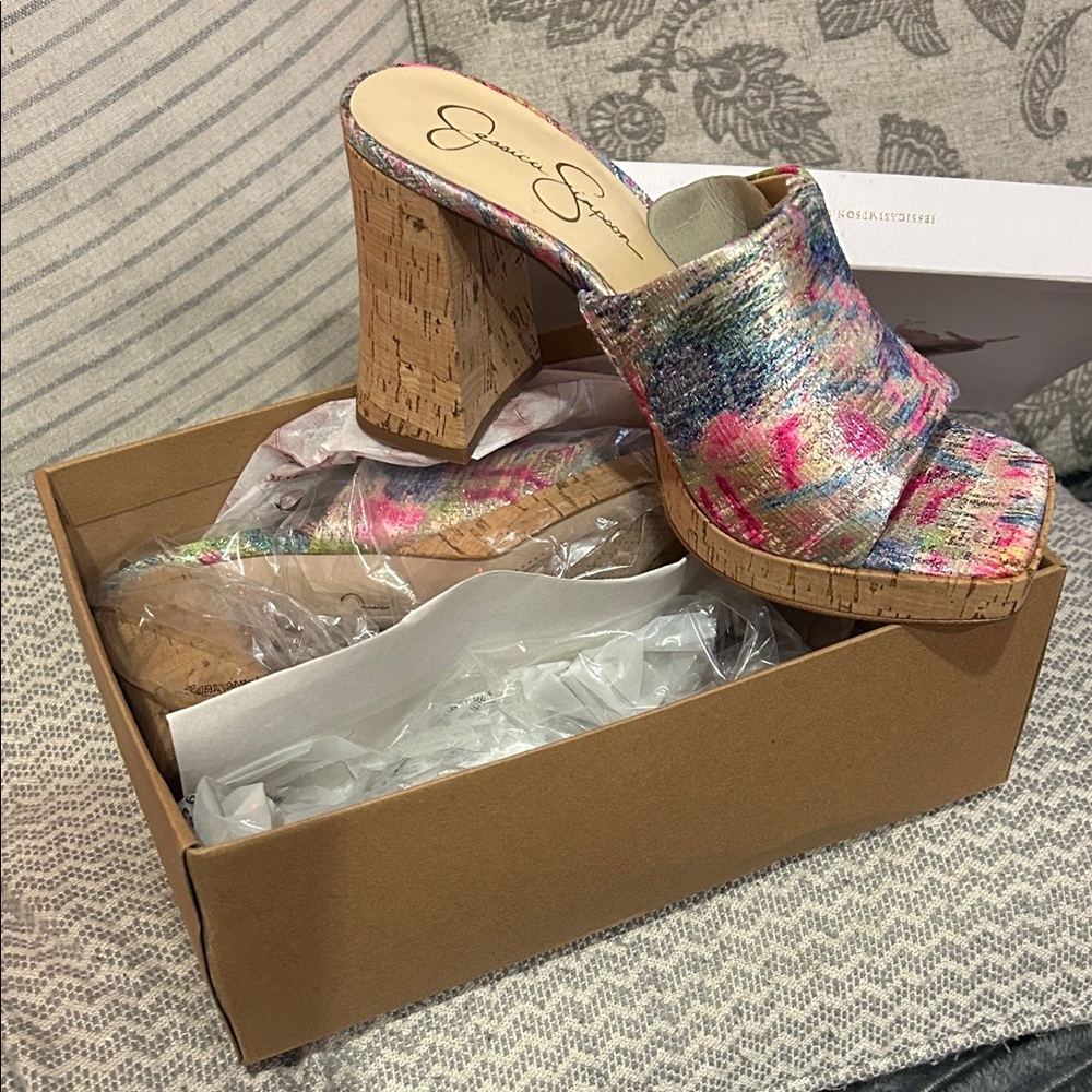 Jessica Simpson Colorful Cork Heel Mules
